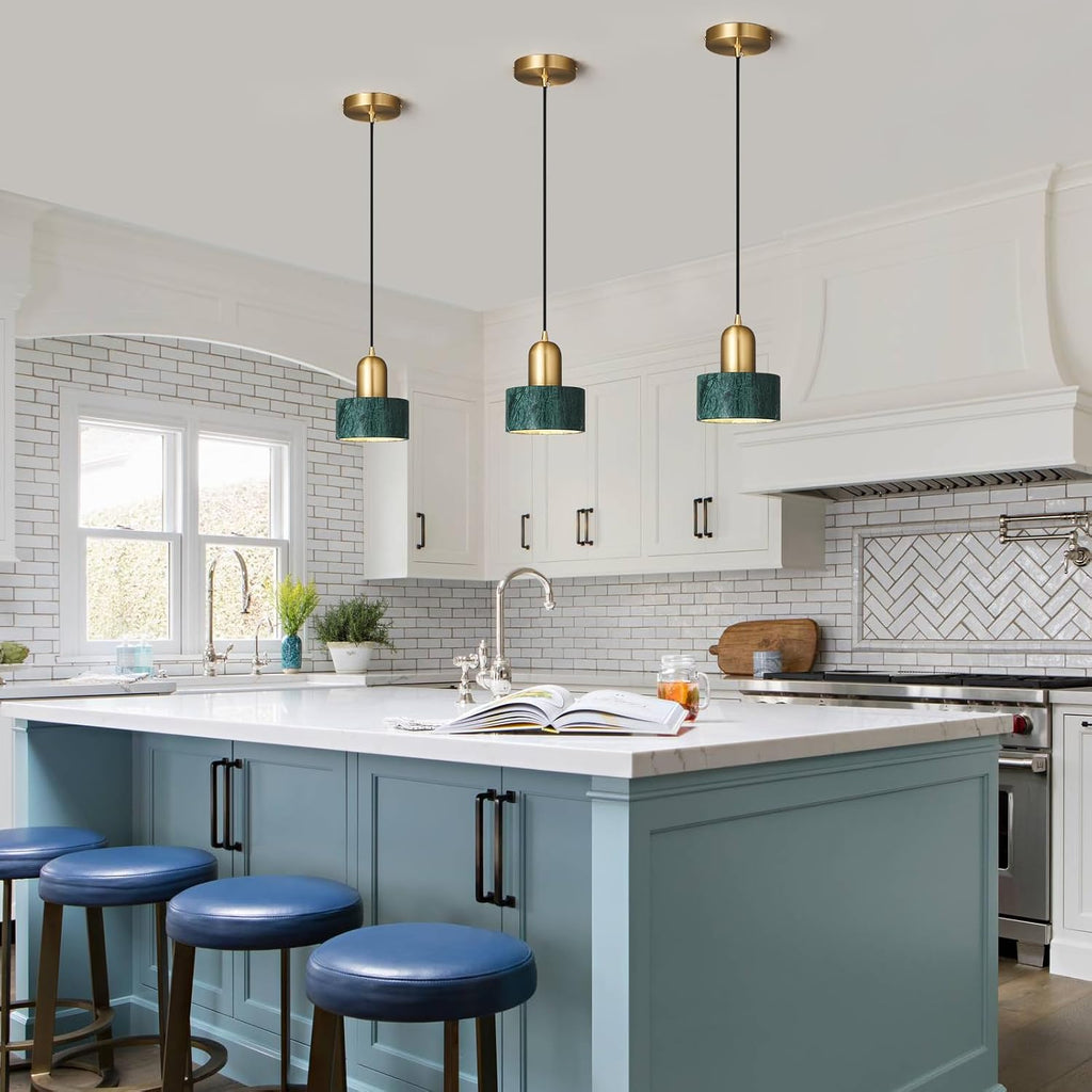 Brass Marble Cylinder Pendant Light