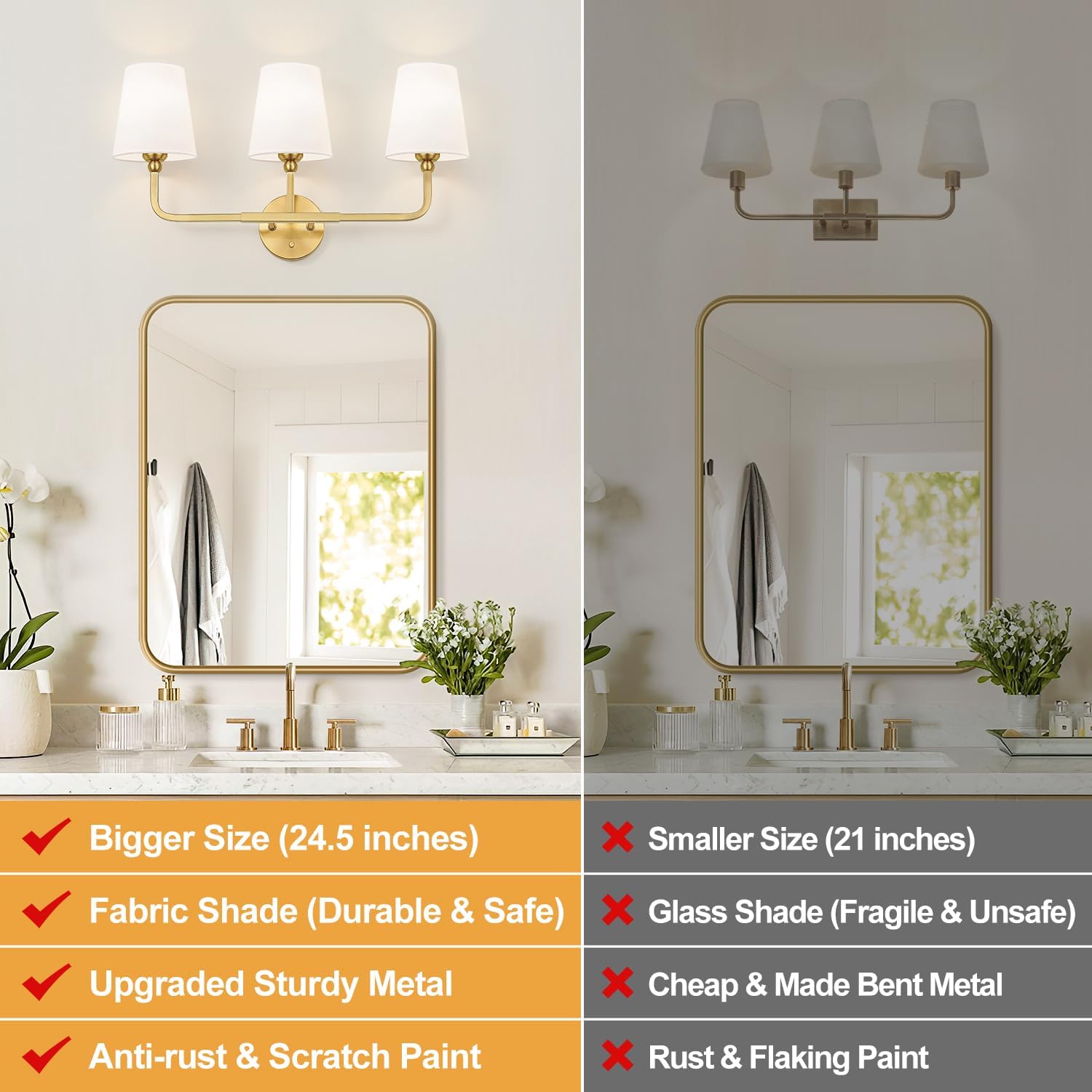 Gold Fabric 3-Light Vanity Sconce