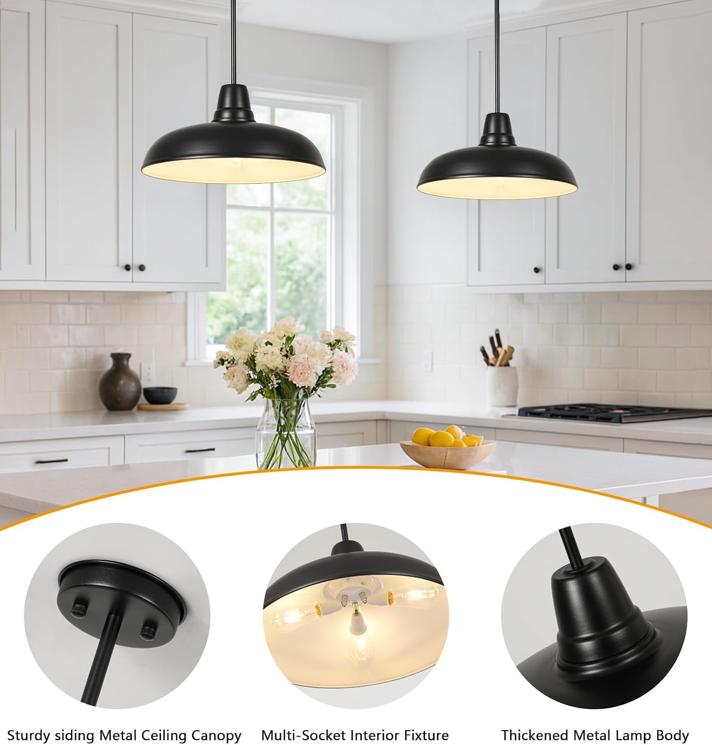23" Black Dome Pendant Light