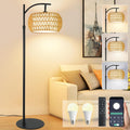 Dimmable Rattan Arc Floor Lamp with Remote