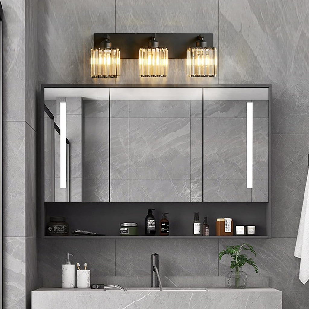 3-Light Black Crystal Vanity Light