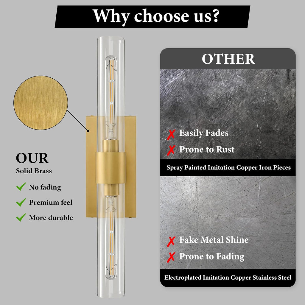 2-Pack Champagne Brass Tube Glass Sconces