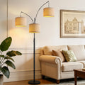 3-Light Beige Shade Tree Arc Floor Lamp