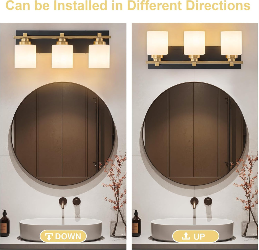 3-Light Black Gold Bathroom Vanity Light