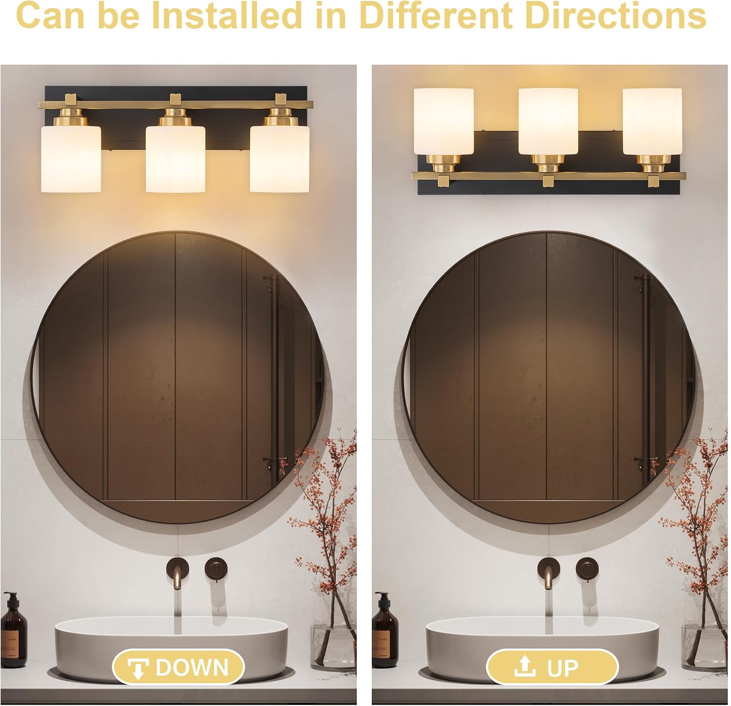 3-Light Black Gold Bathroom Vanity Light