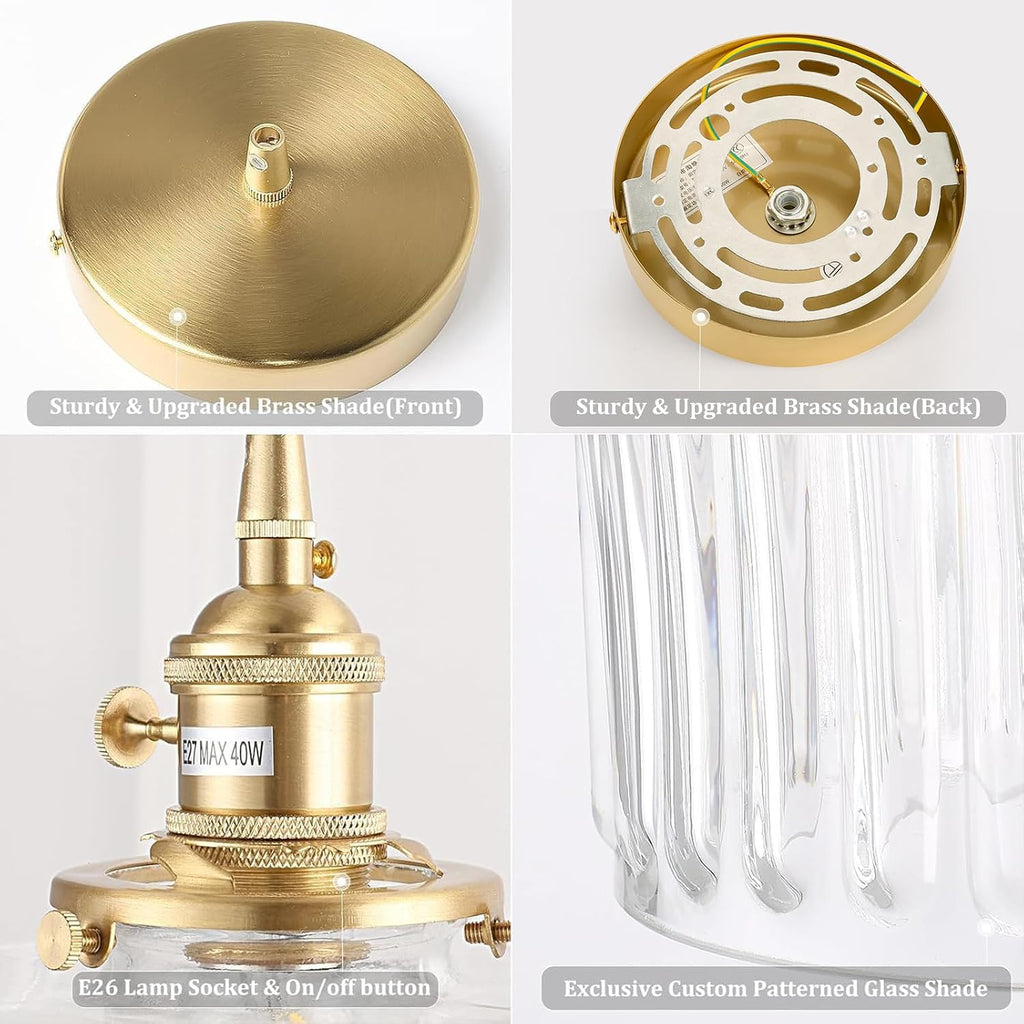 2-Pack Brass Striped Glass Pendant Lights
