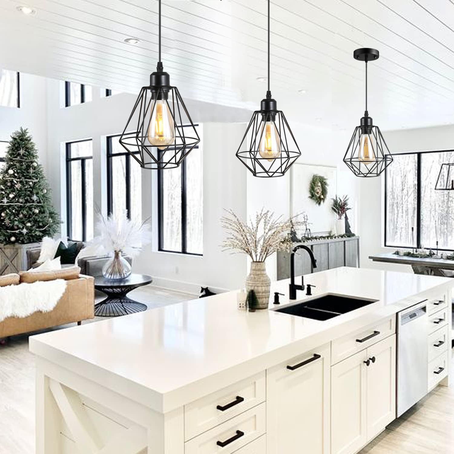 2-Pack Black Cage Pendant Lights