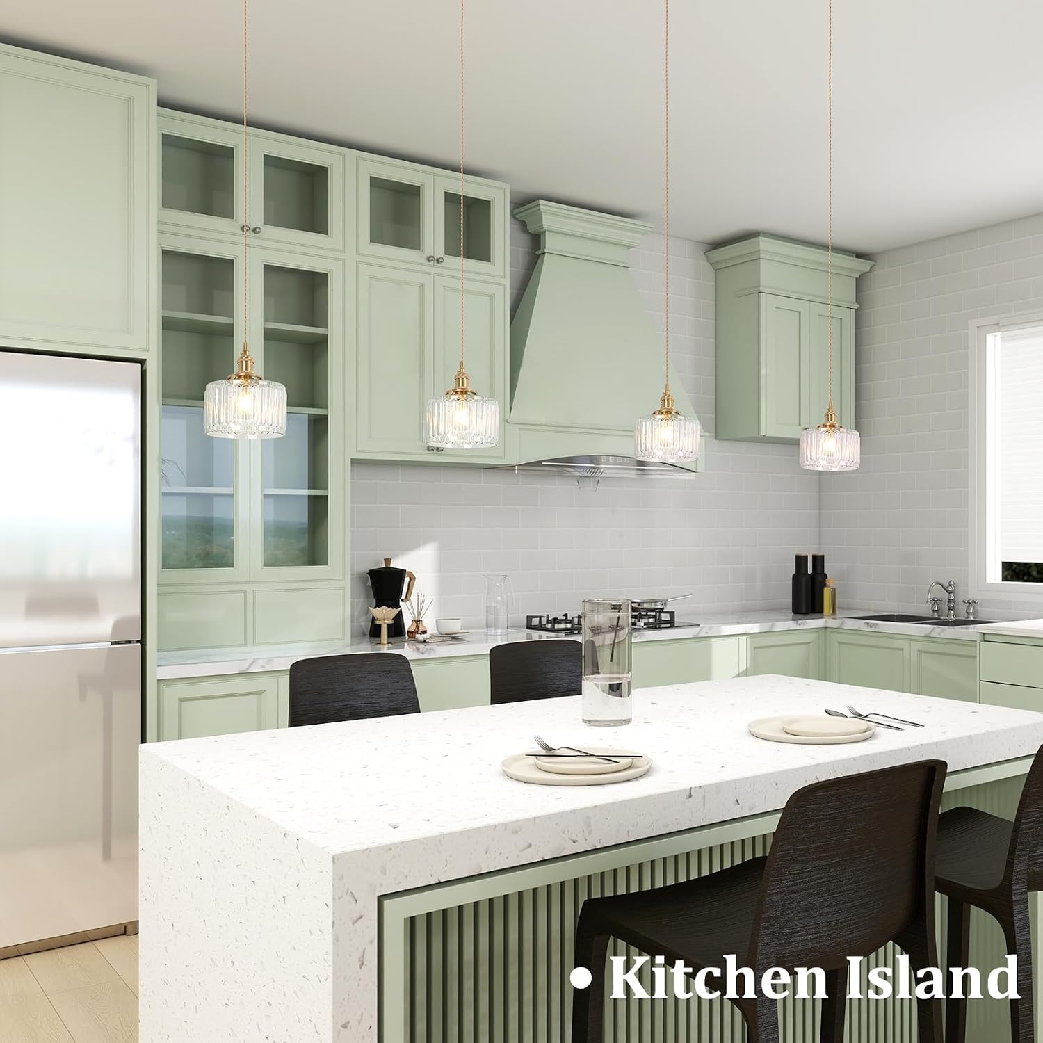 2-Pack Brass Striped Glass Pendant Lights