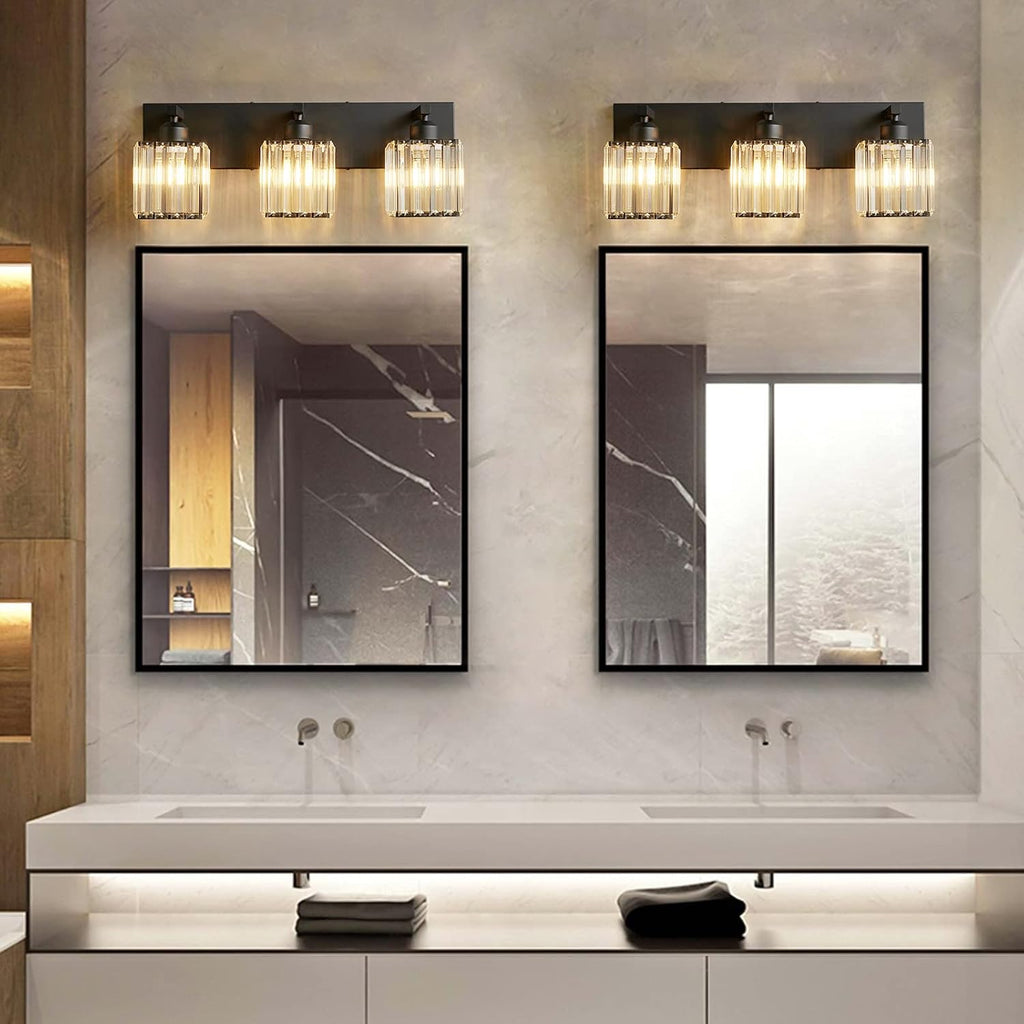 3-Light Black Crystal Vanity Light