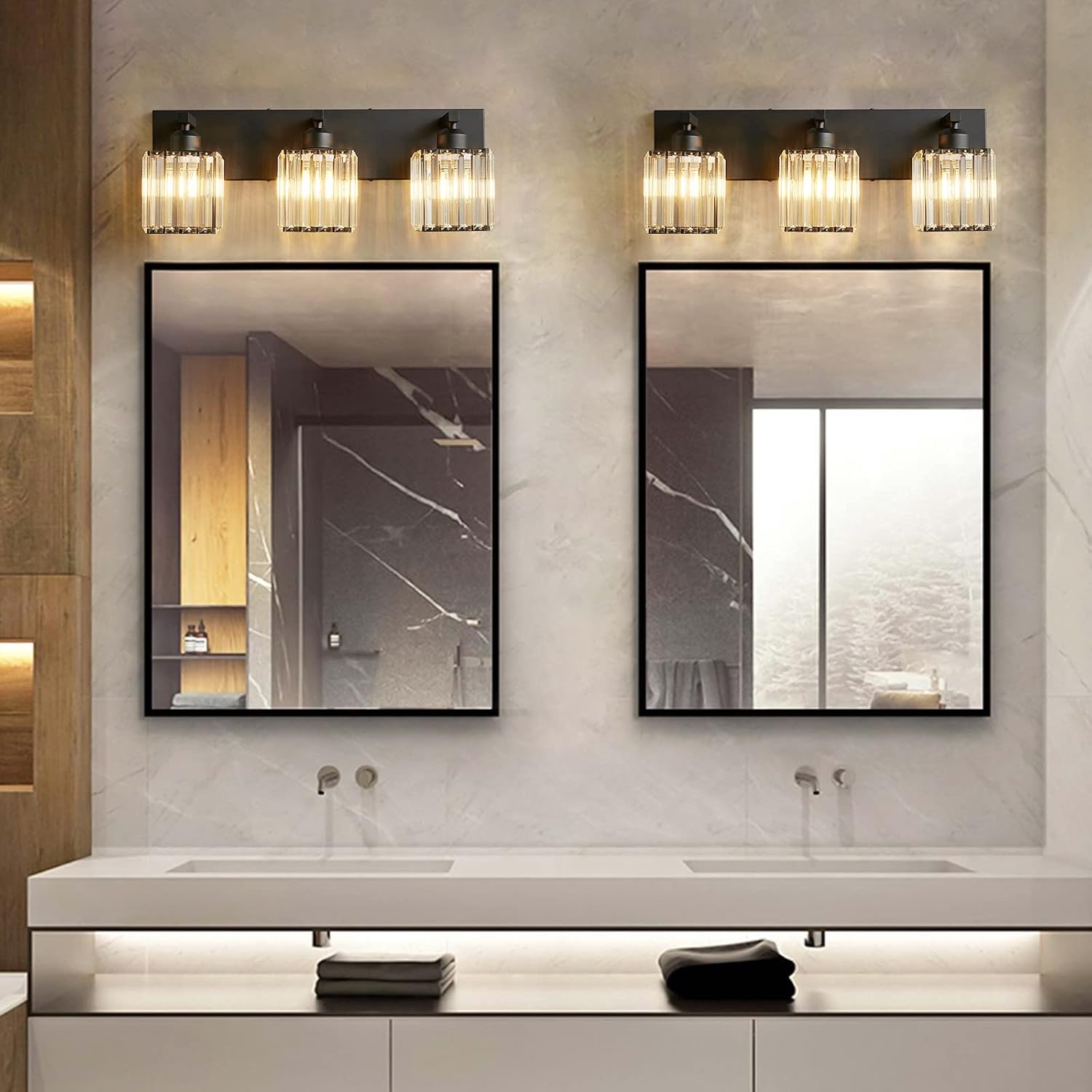 3-Light Black Crystal Vanity Light
