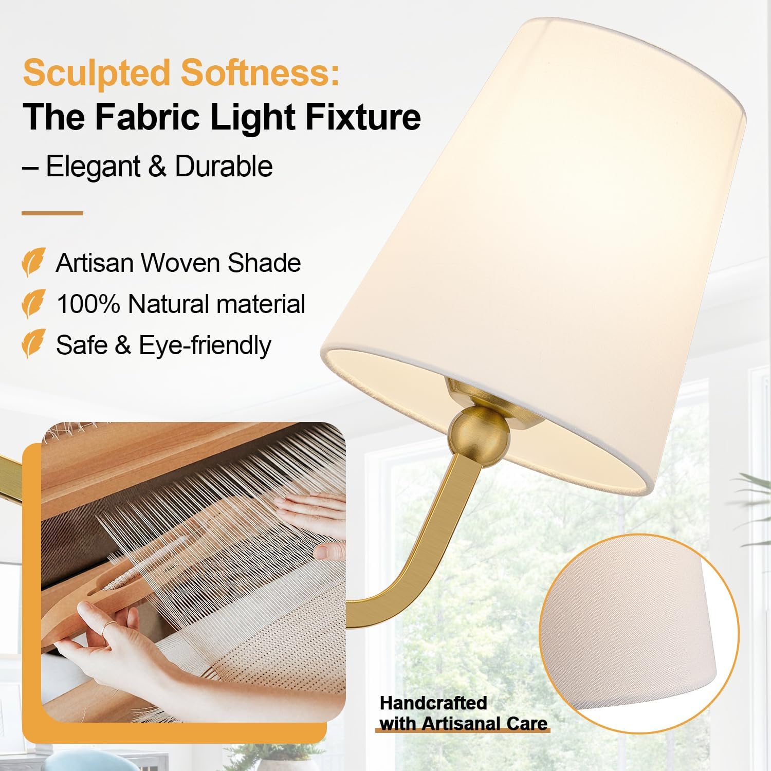 Gold Fabric 3-Light Vanity Sconce