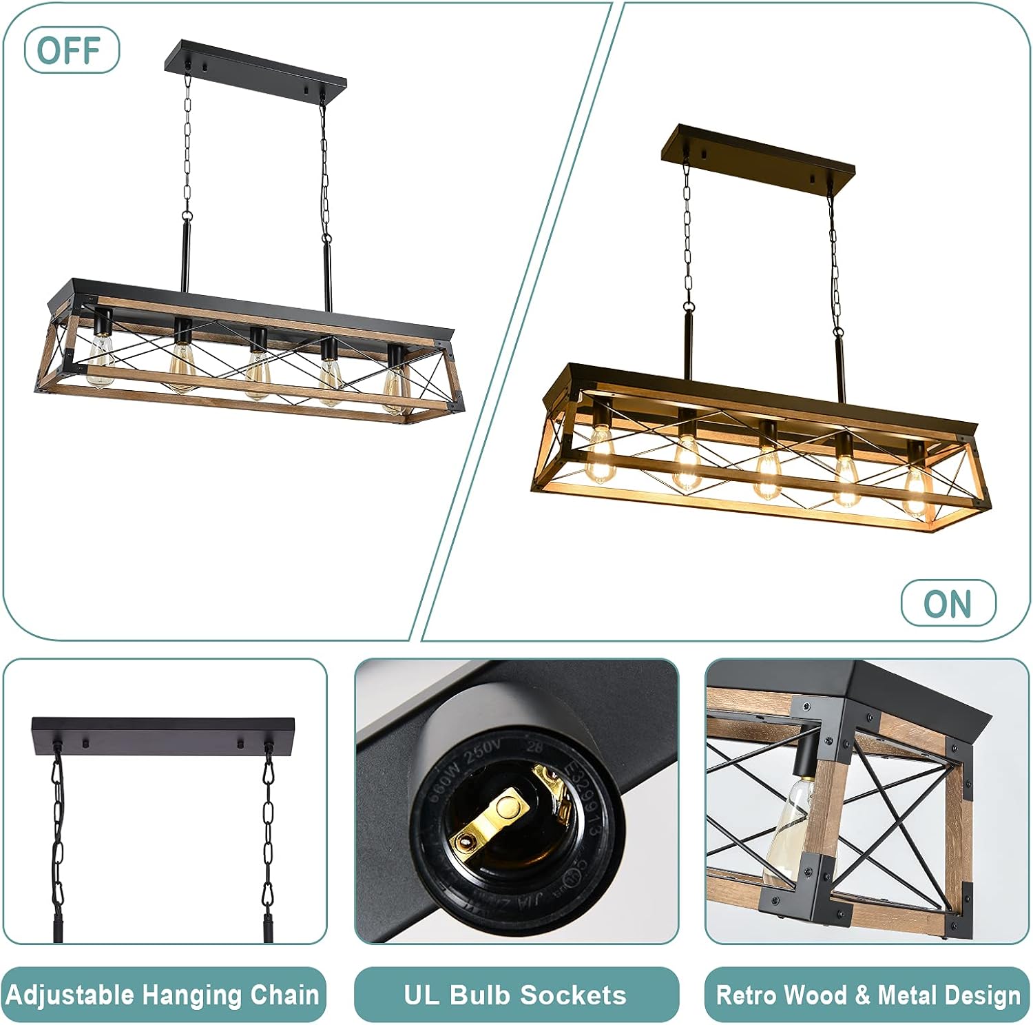Farmhouse Linear Wood Chandelier