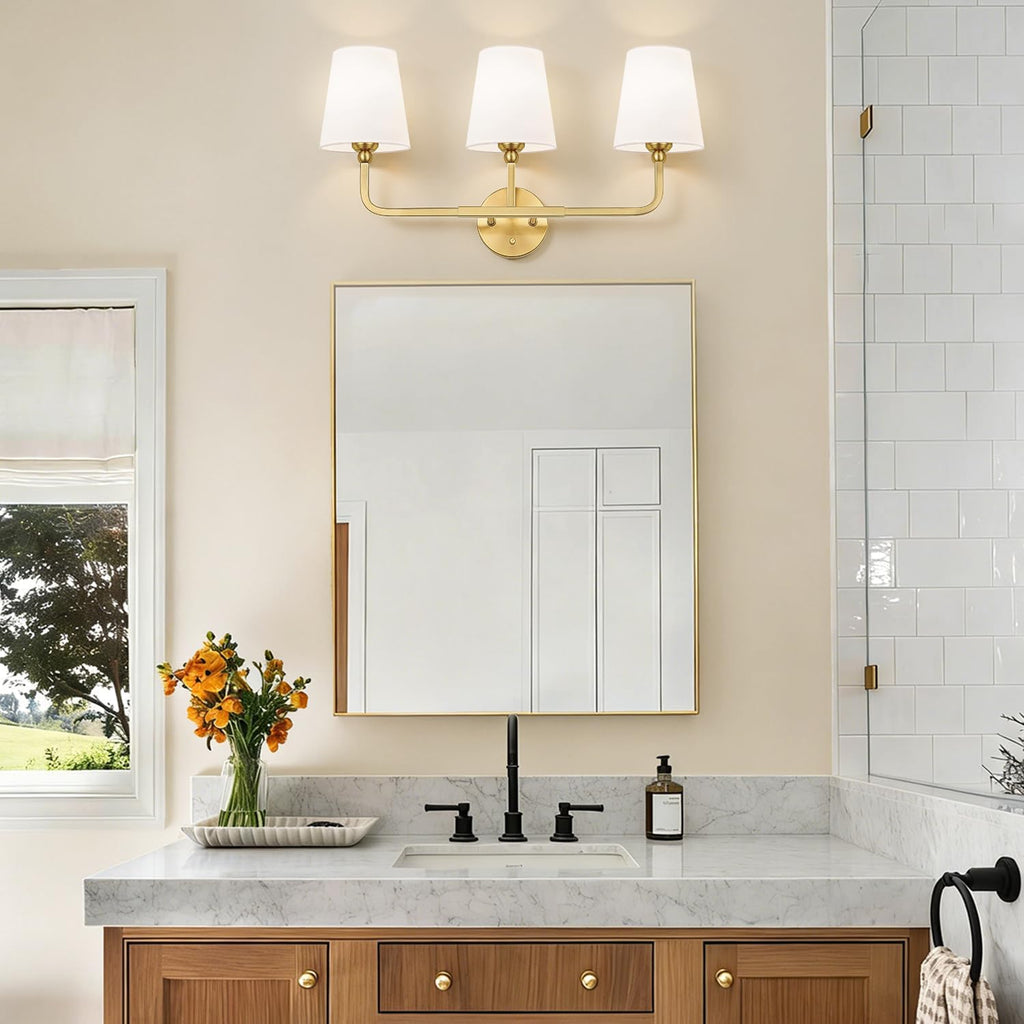 Gold Fabric 3-Light Vanity Sconce