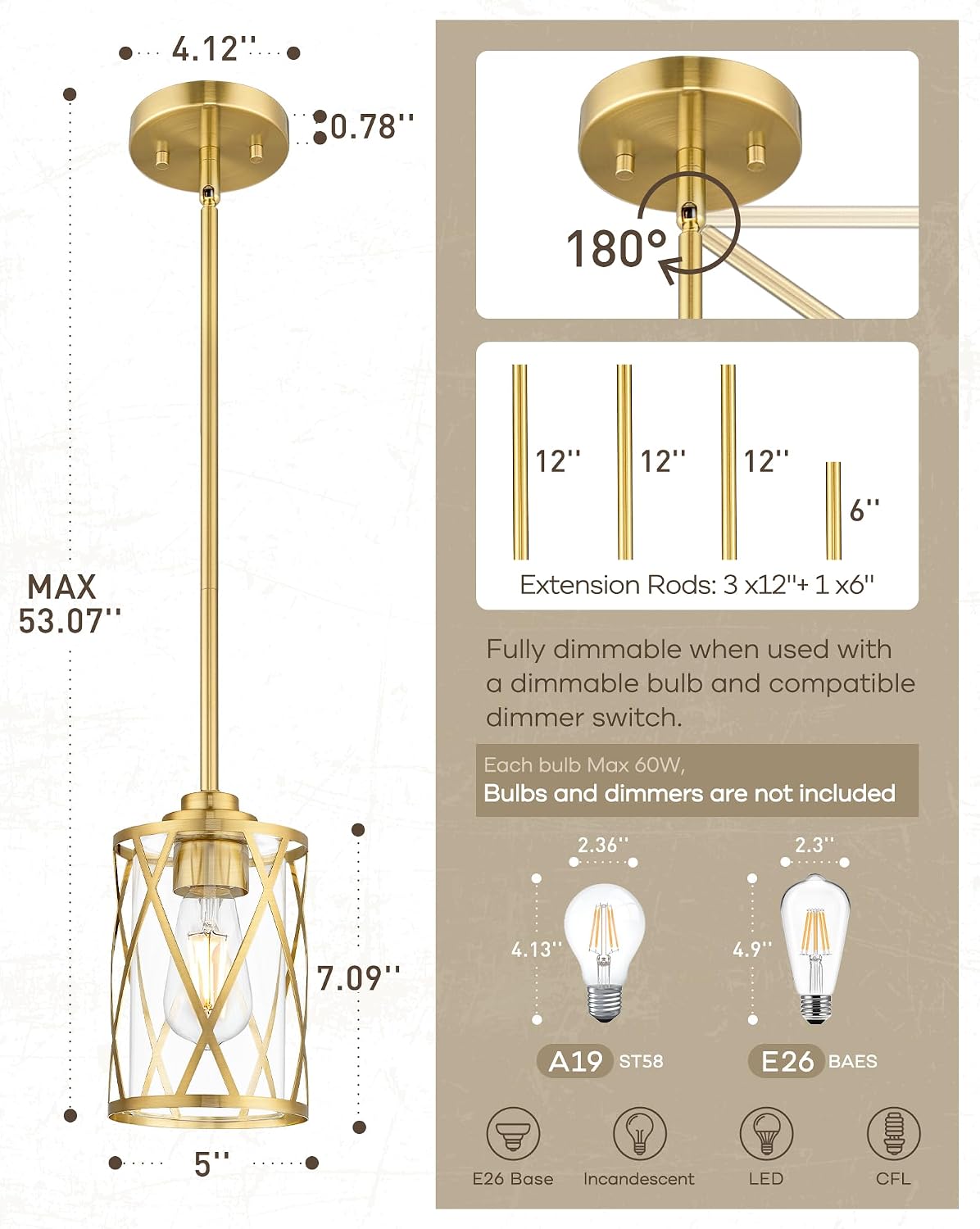 2-Pack Gold Cage Pendant Lights