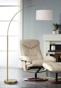 72" Brass Linen Drum Arc Floor Lamp