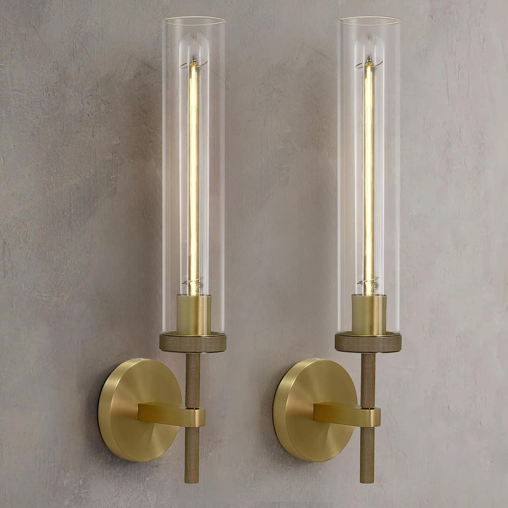 2-Pack Knurled Brass Tube Glass Sconces