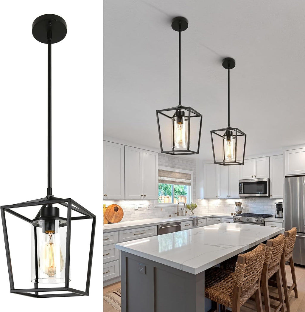 2-Pack Black Cage Pendant Lights