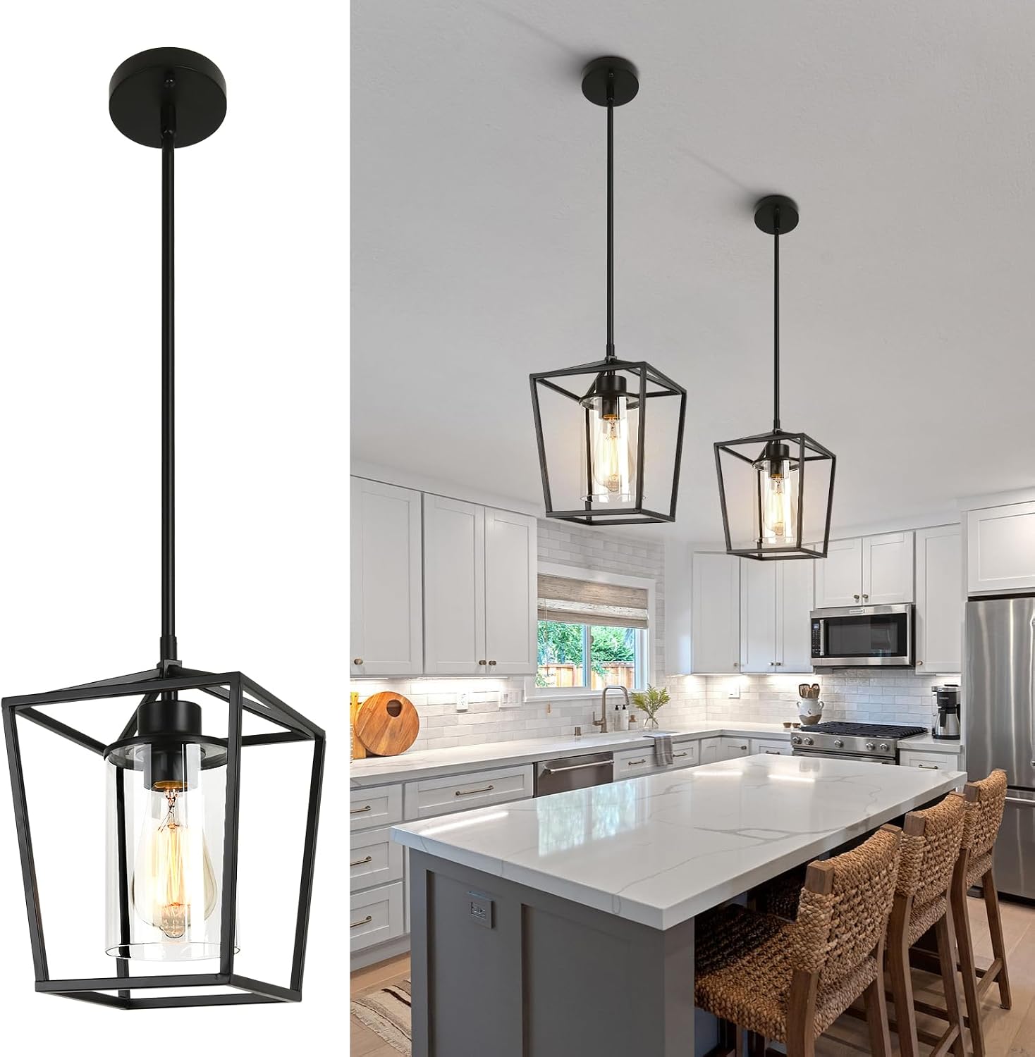 2-Pack Black Cage Pendant Lights