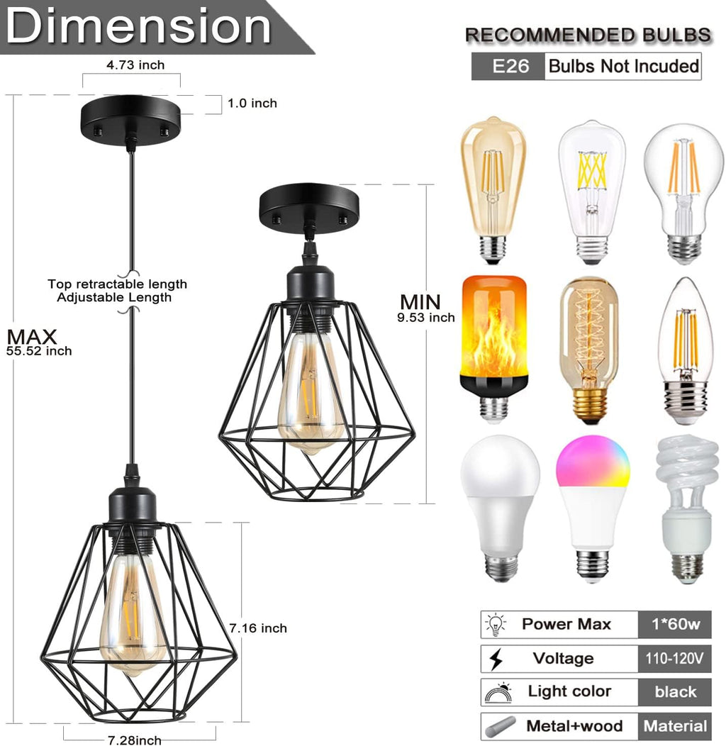 2-Pack Black Cage Pendant Lights