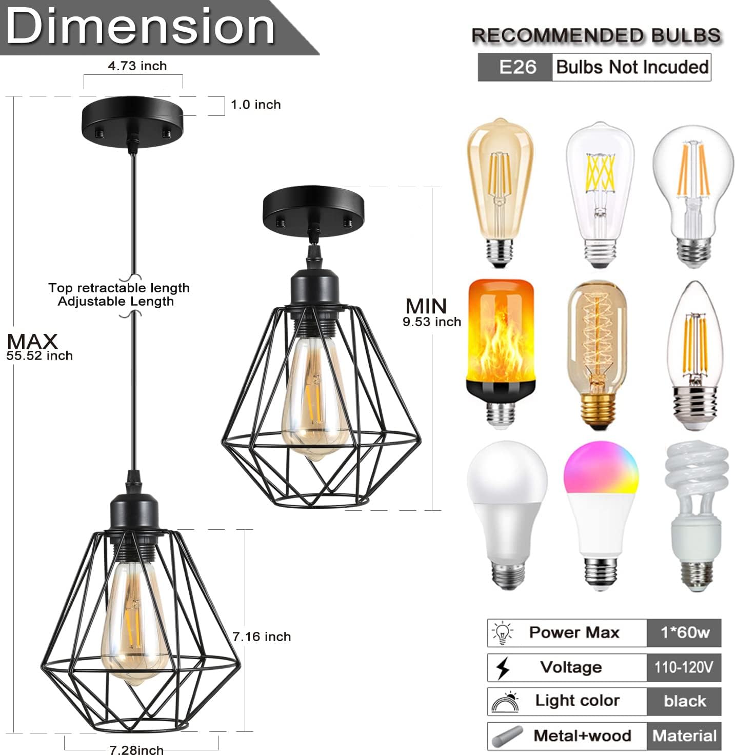 2-Pack Black Cage Pendant Lights