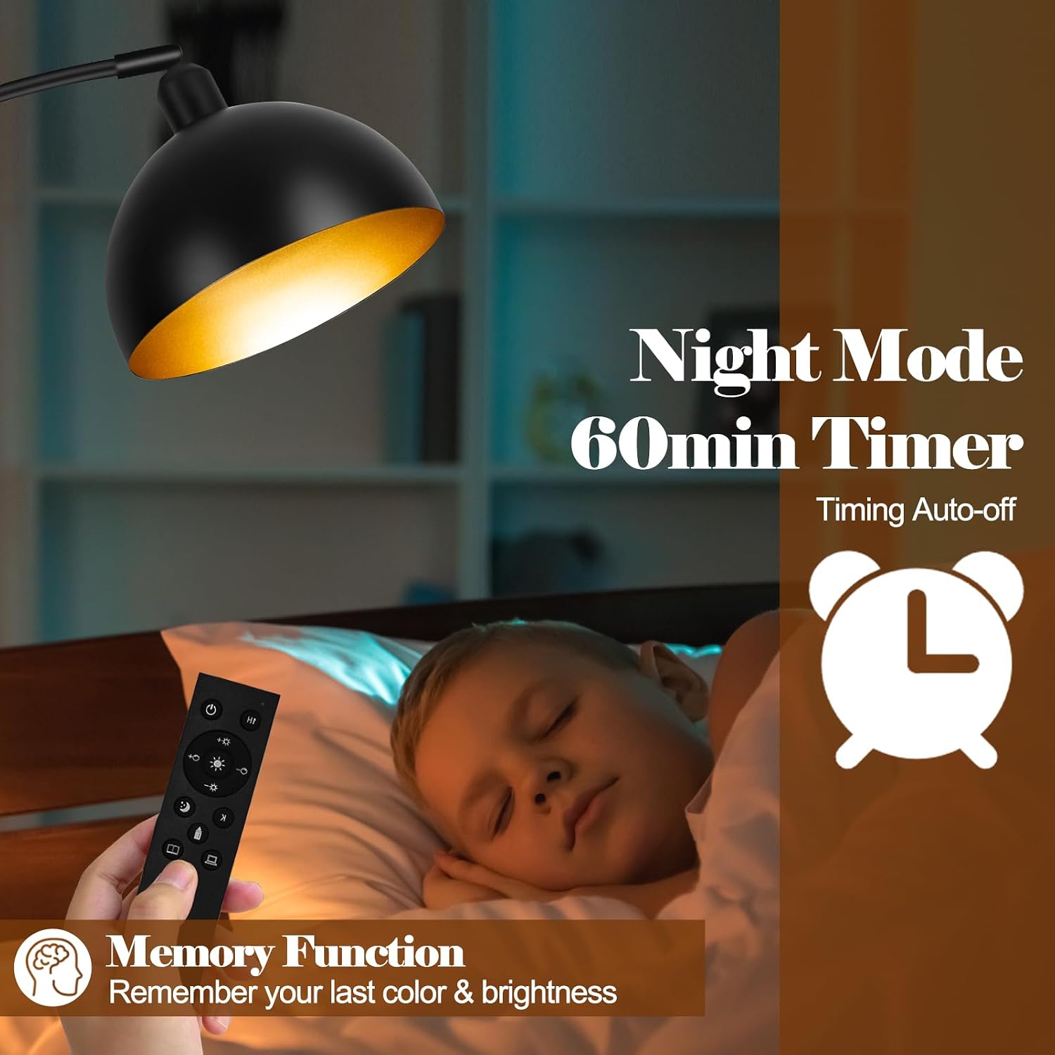Dimmable Black Arc Floor Lamp with Remote