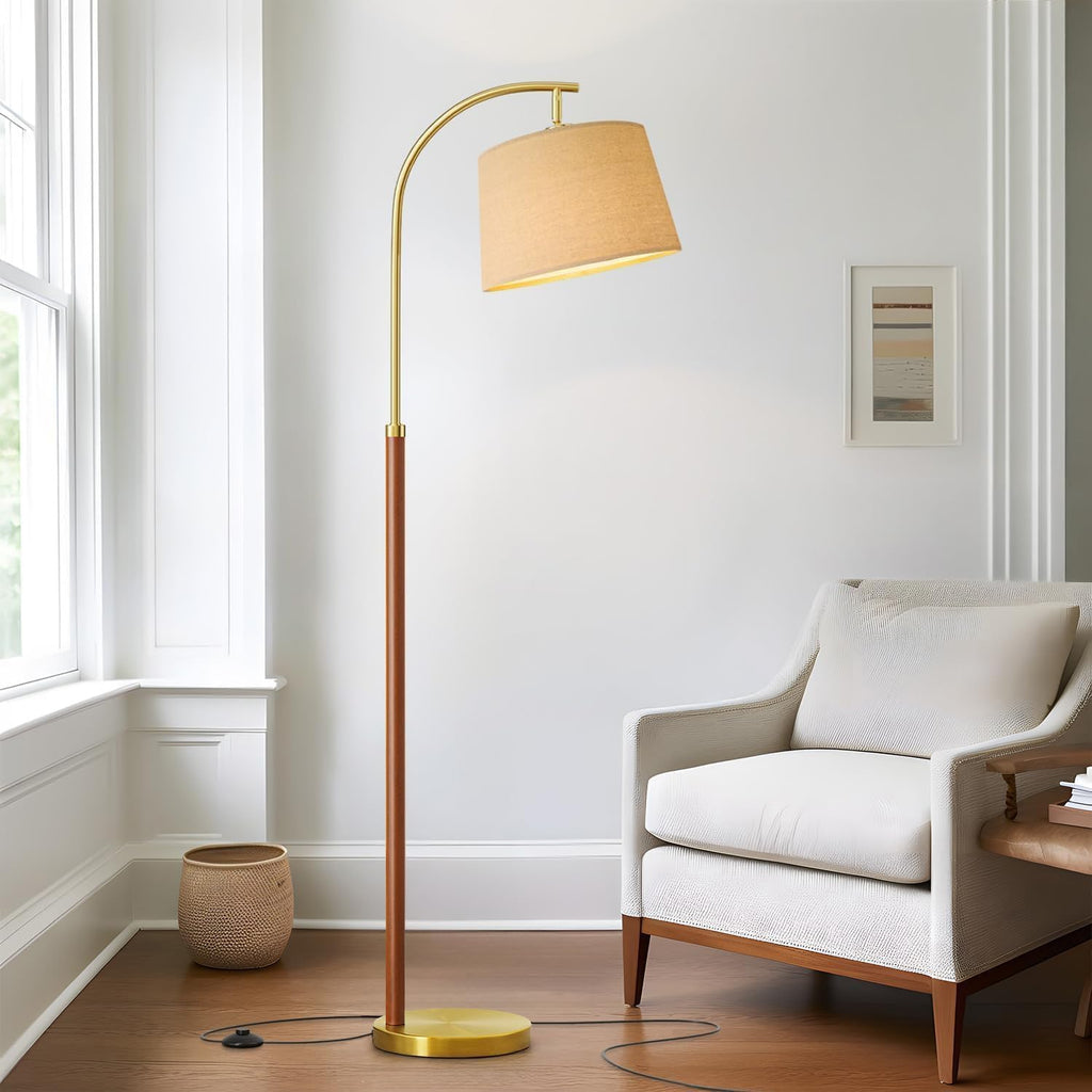 62.5" Wood Gold Arc Floor Lamp with Foot Switch