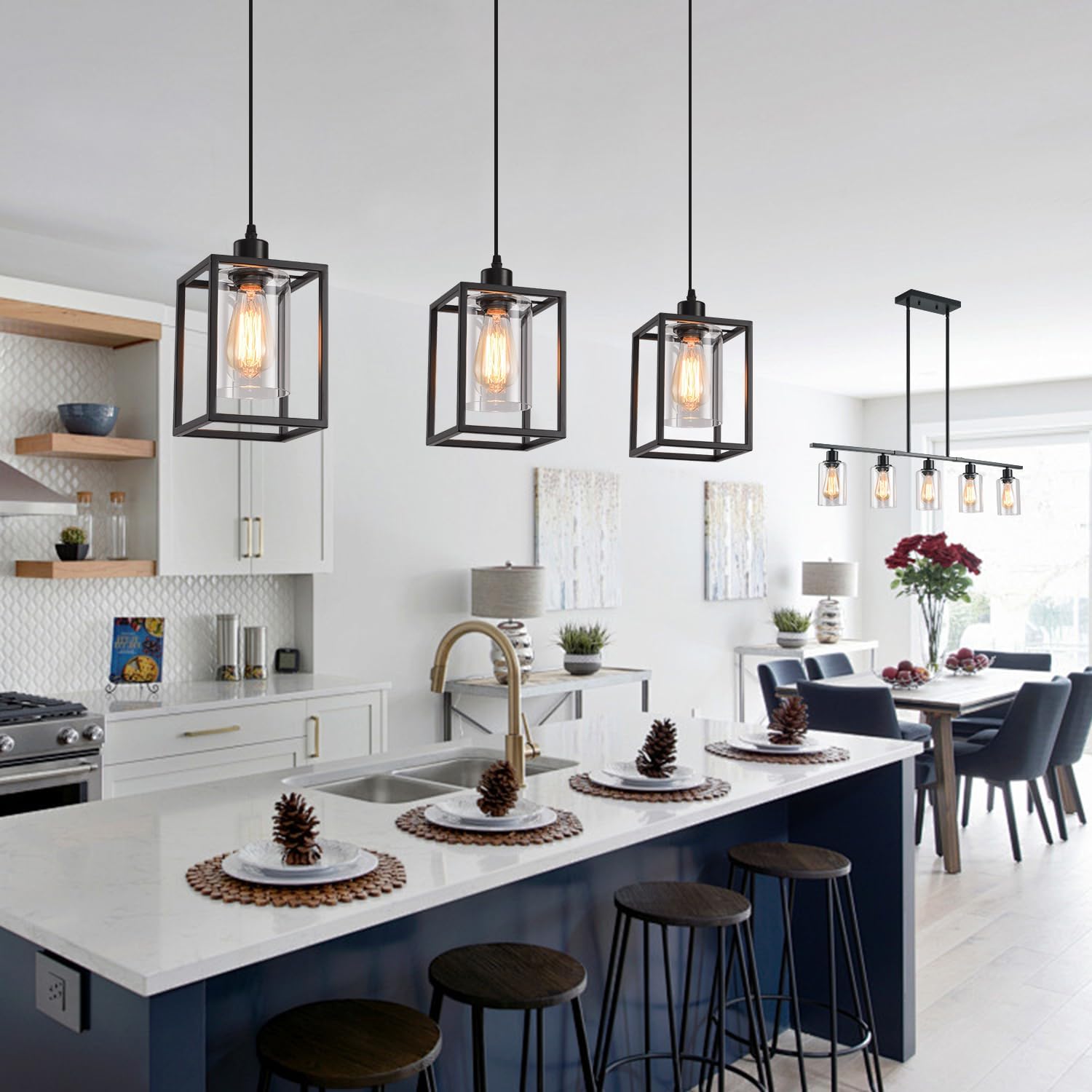 3-Pack Black Glass Pendant Lights