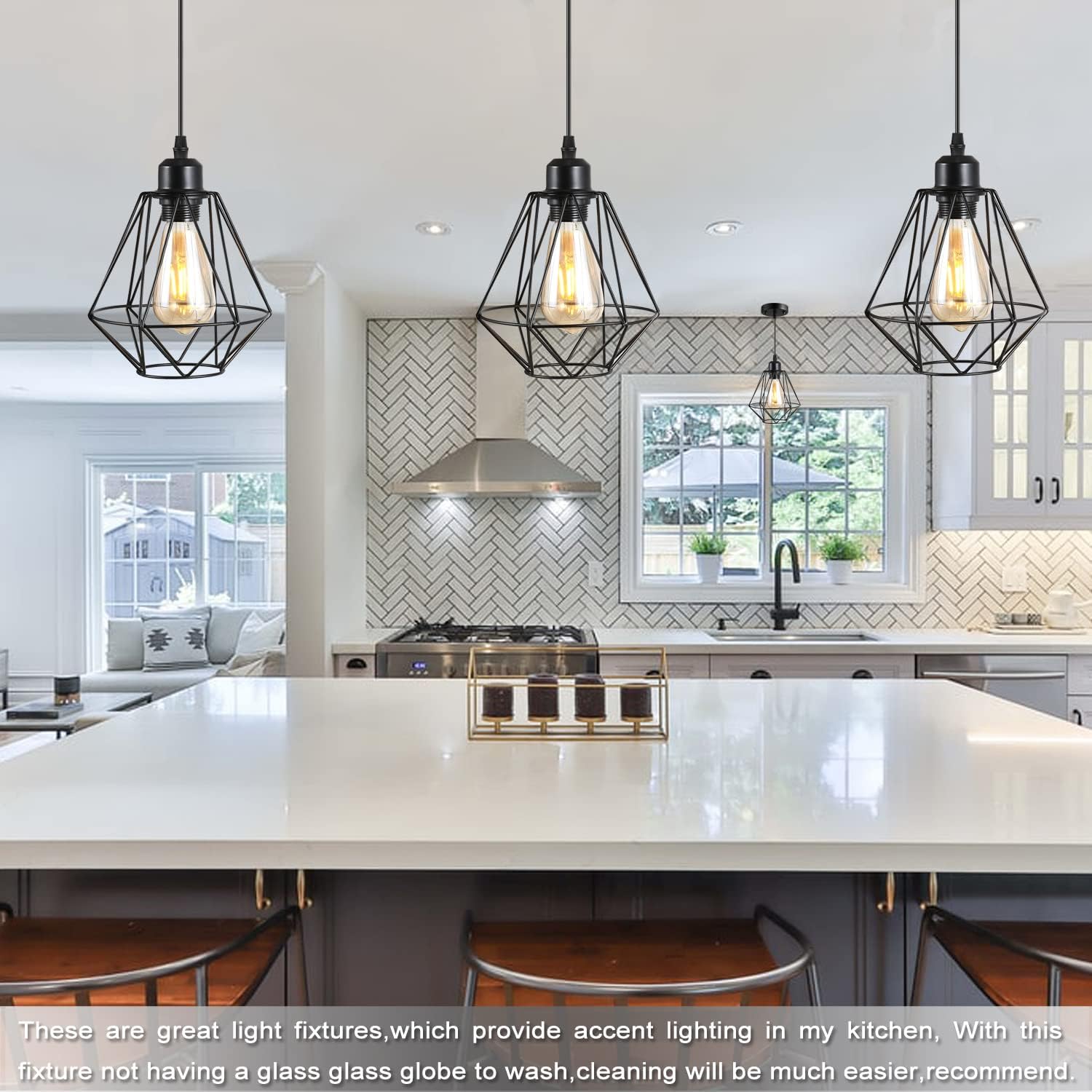 2-Pack Black Cage Pendant Lights