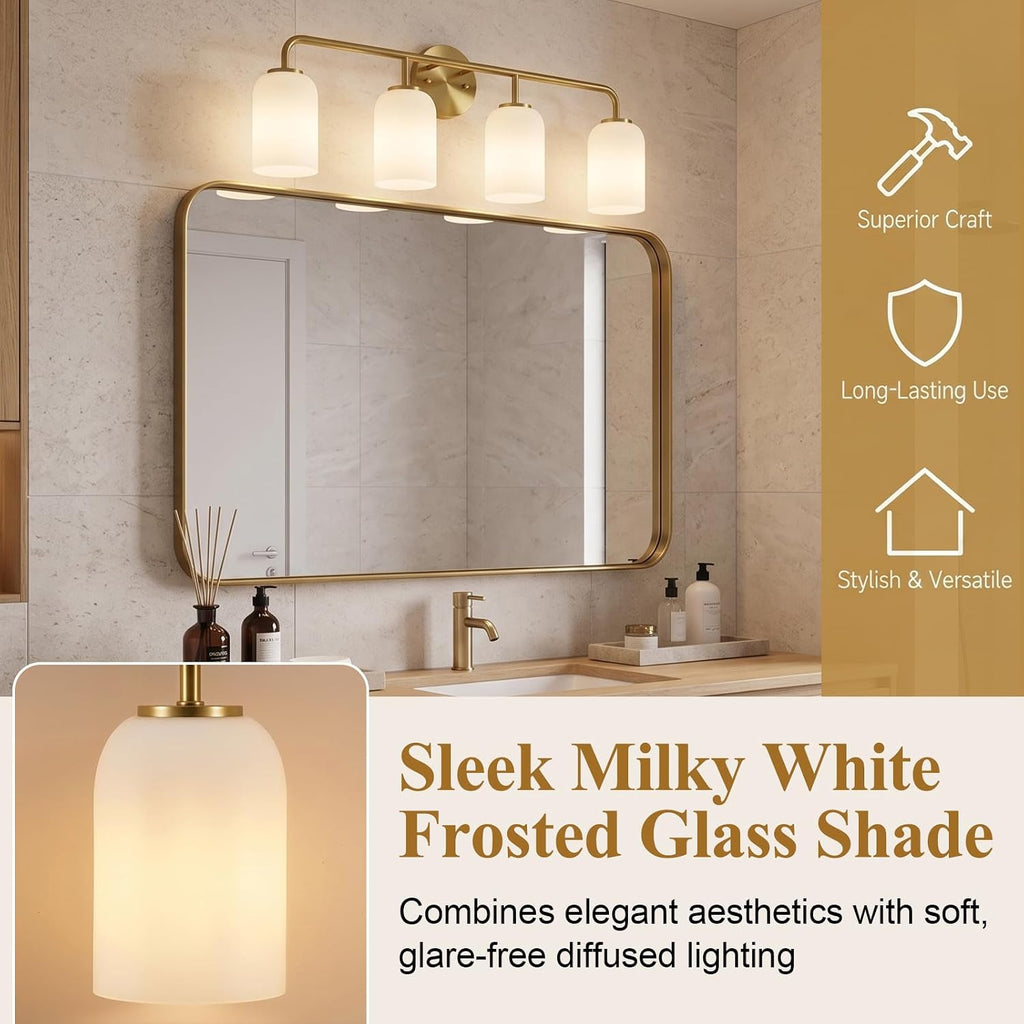 4-Light Gold Milk Glass Vanity Light