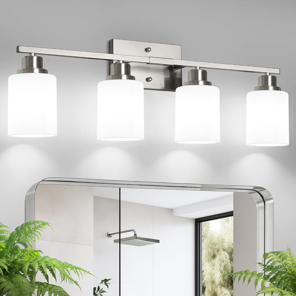 4-Light Nickel Frosted Glass Vanity Light