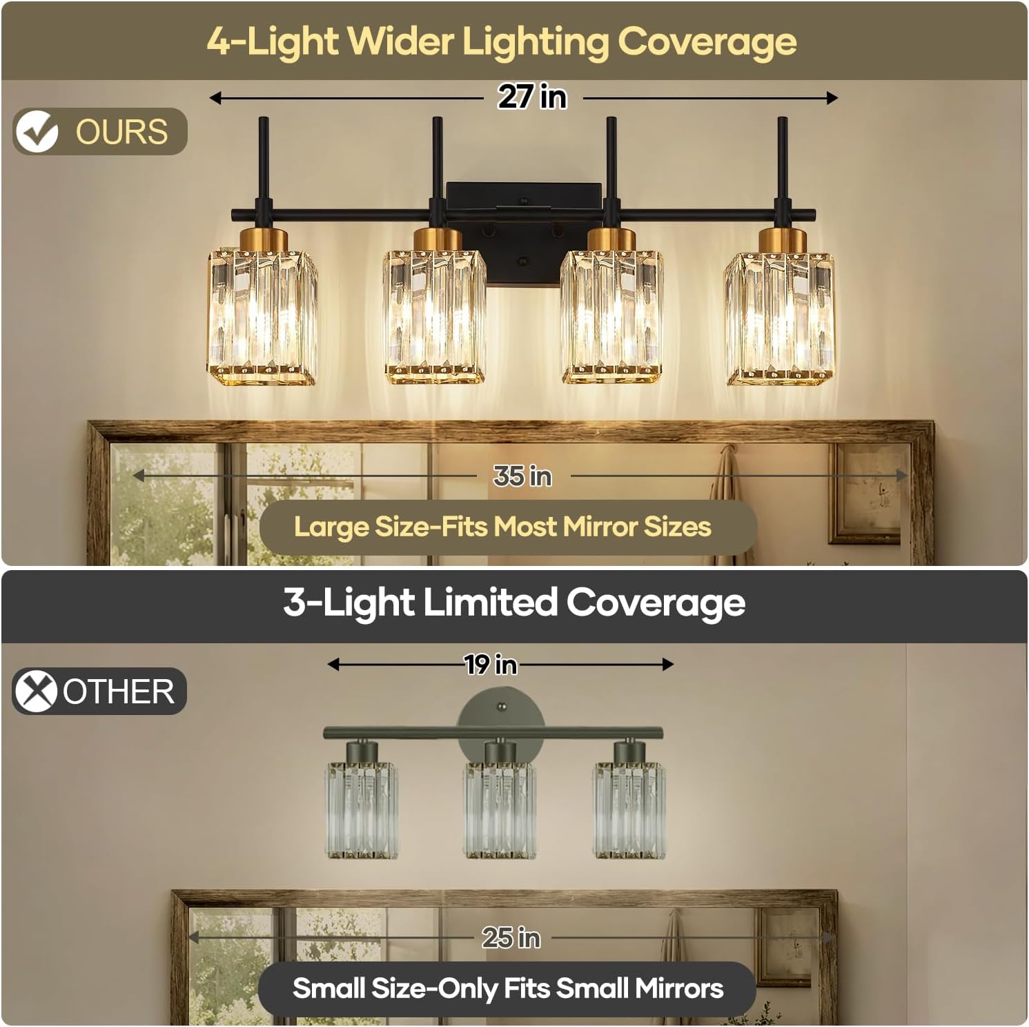 4-Light Gold Crystal Vanity Light