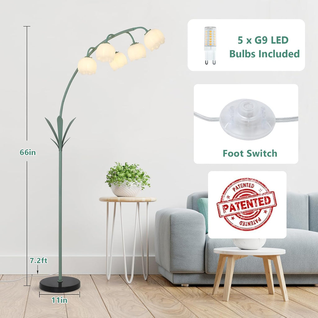 Green Floral Arc Floor Lamp with Acrylic Shade