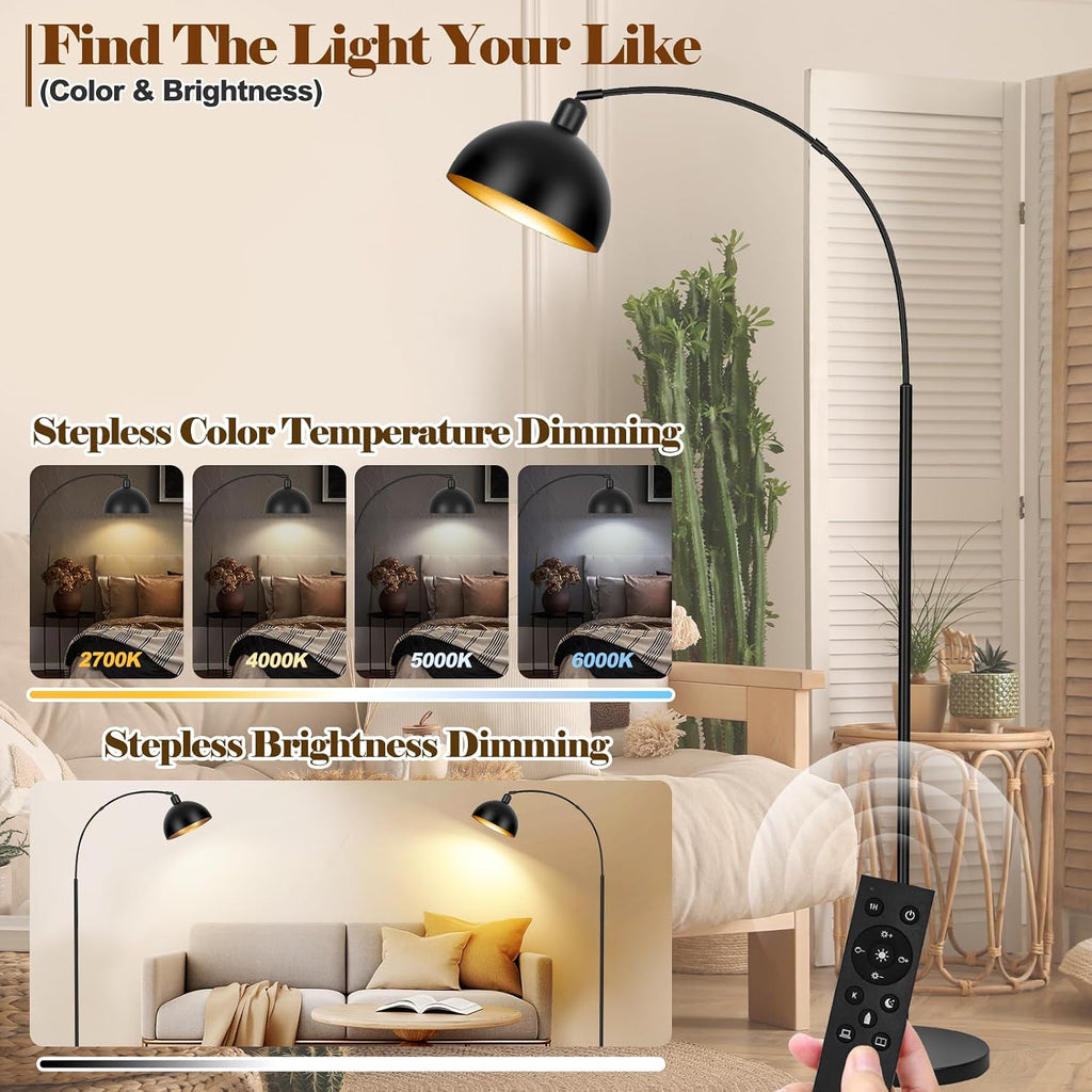 Dimmable Black Arc Floor Lamp with Remote