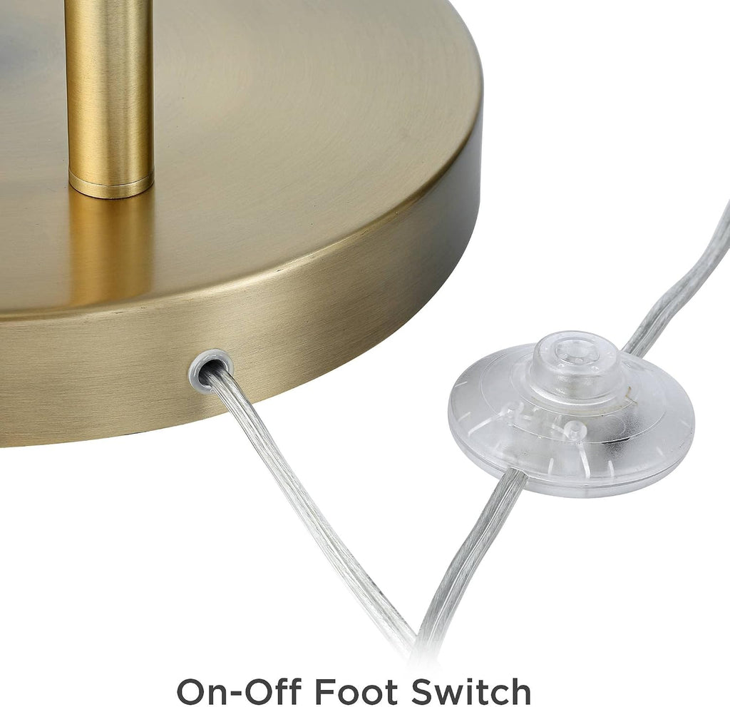 72" Brass Linen Drum Arc Floor Lamp