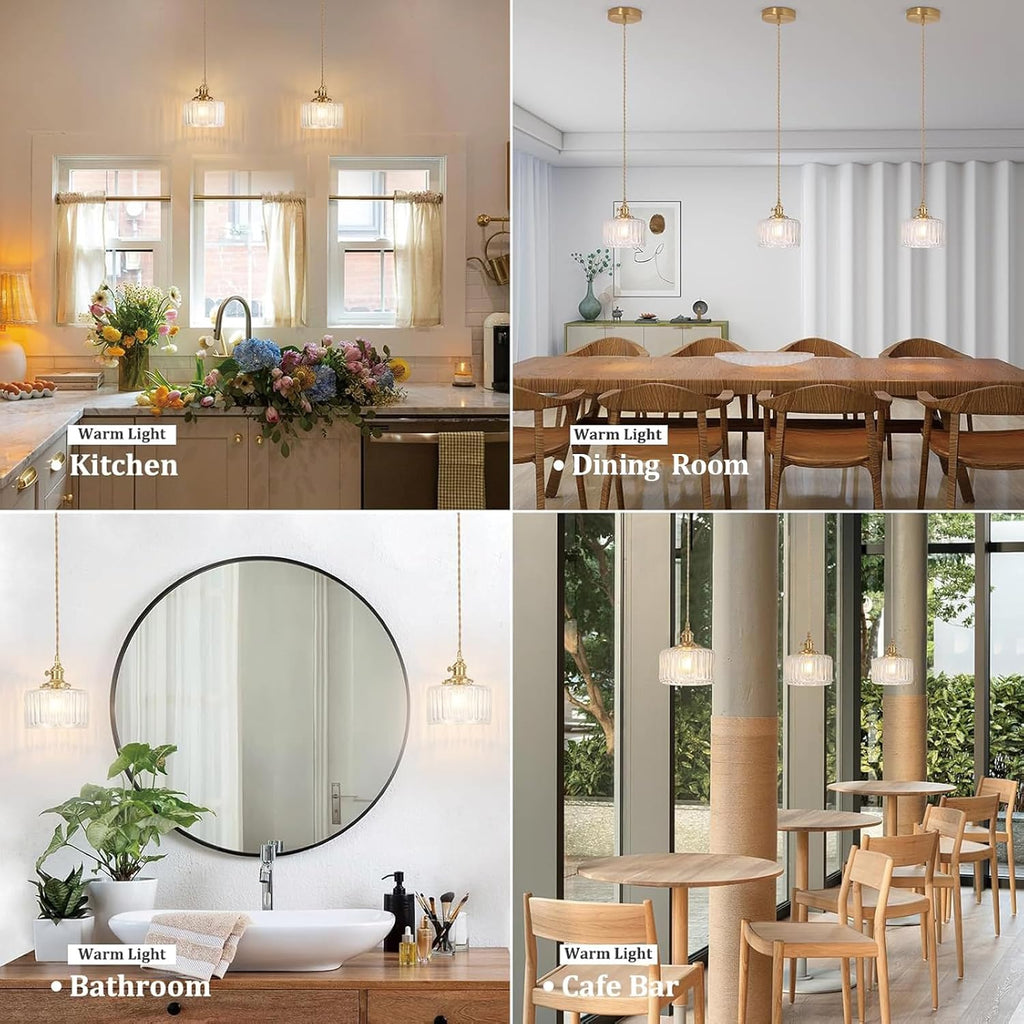 2-Pack Brass Striped Glass Pendant Lights