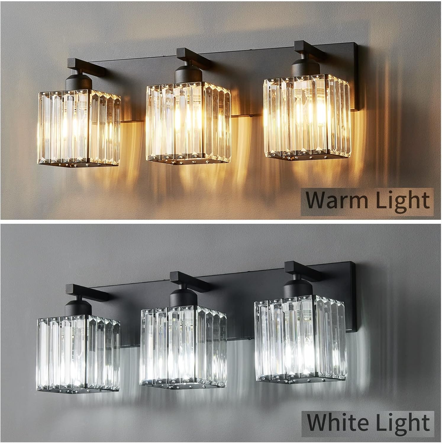 3-Light Black Crystal Vanity Light