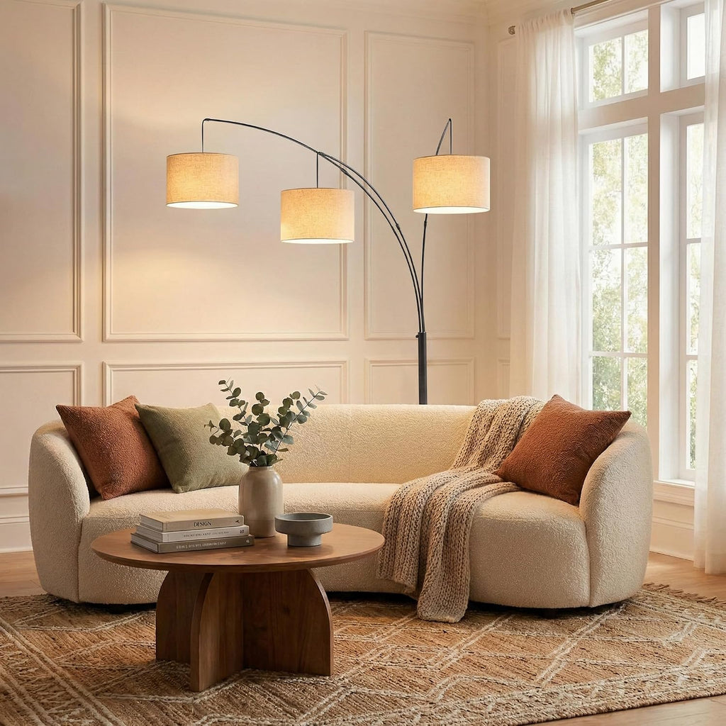Black 3-Shade Multi-Head Arc Floor Lamp