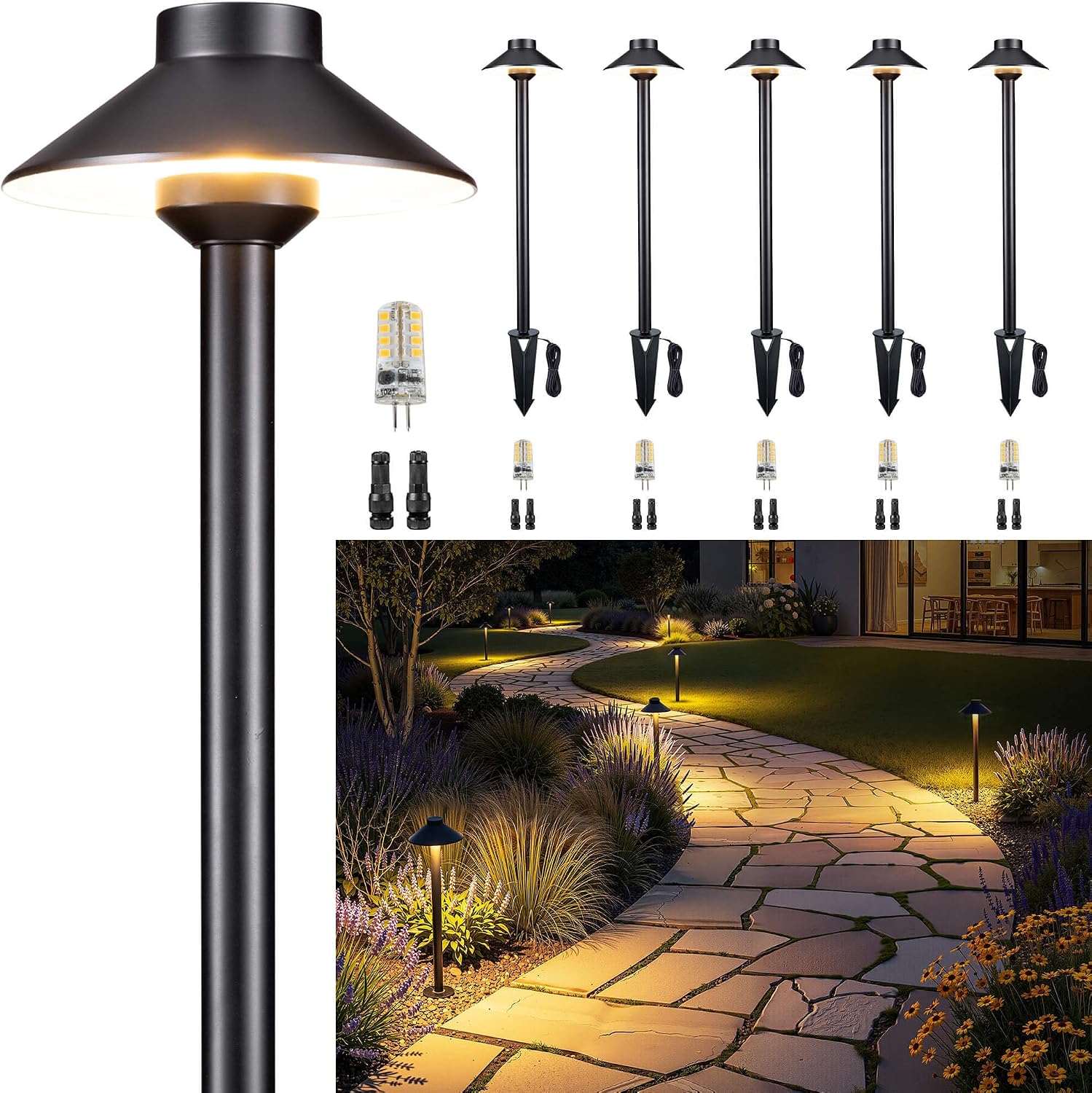 6 Pack Brass Low Voltage Path Lights