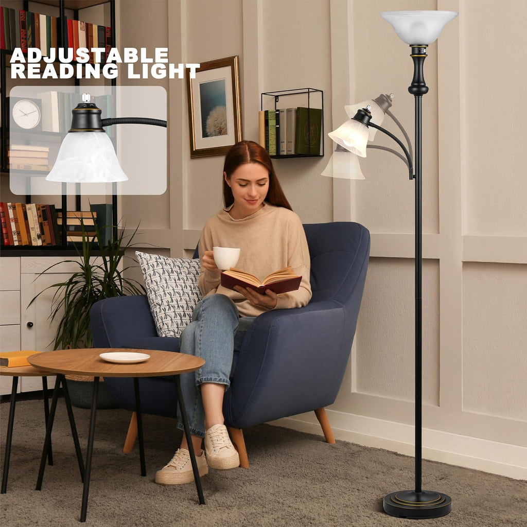 Black Adjustable Arc Torchiere Lamp