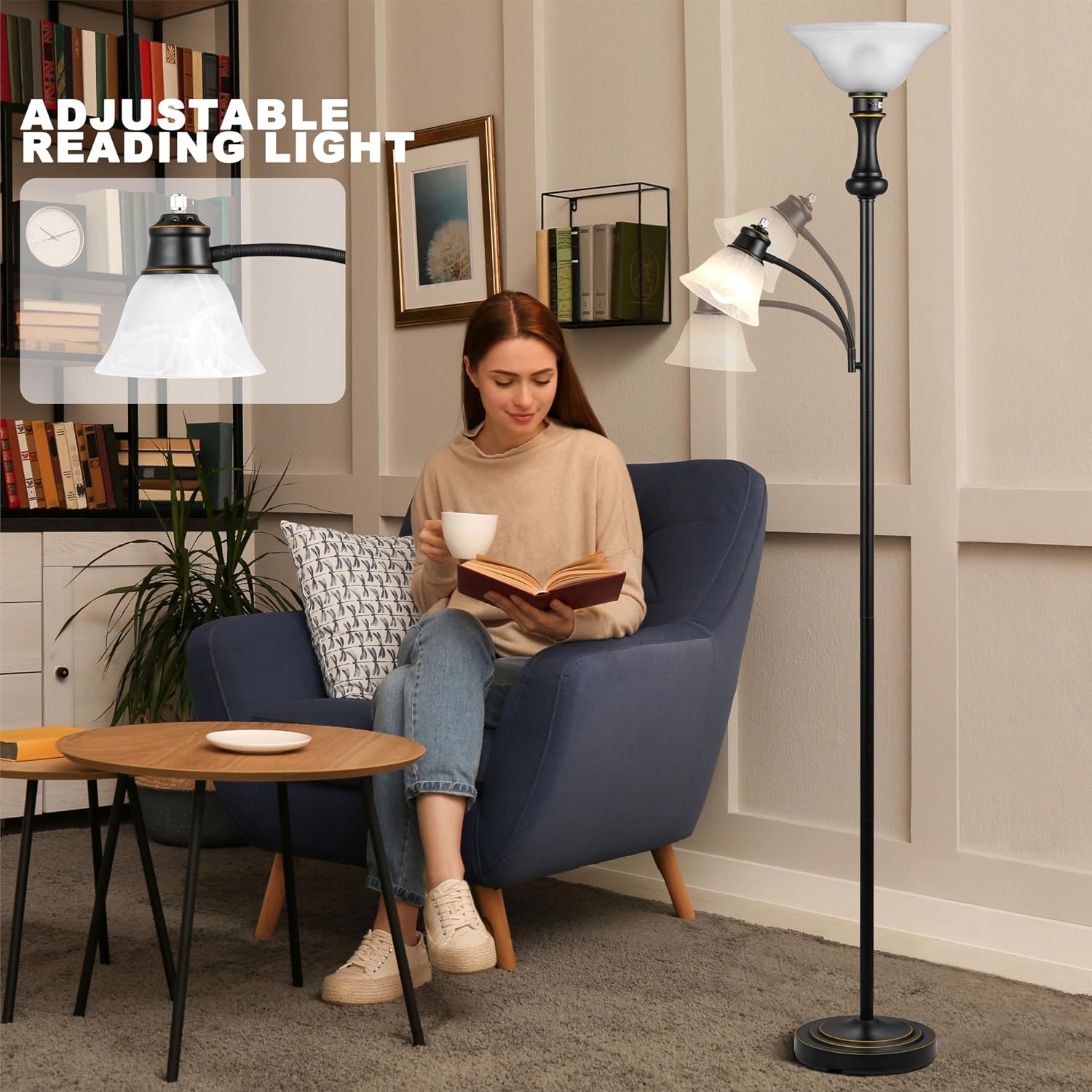 Black Adjustable Arc Torchiere Lamp
