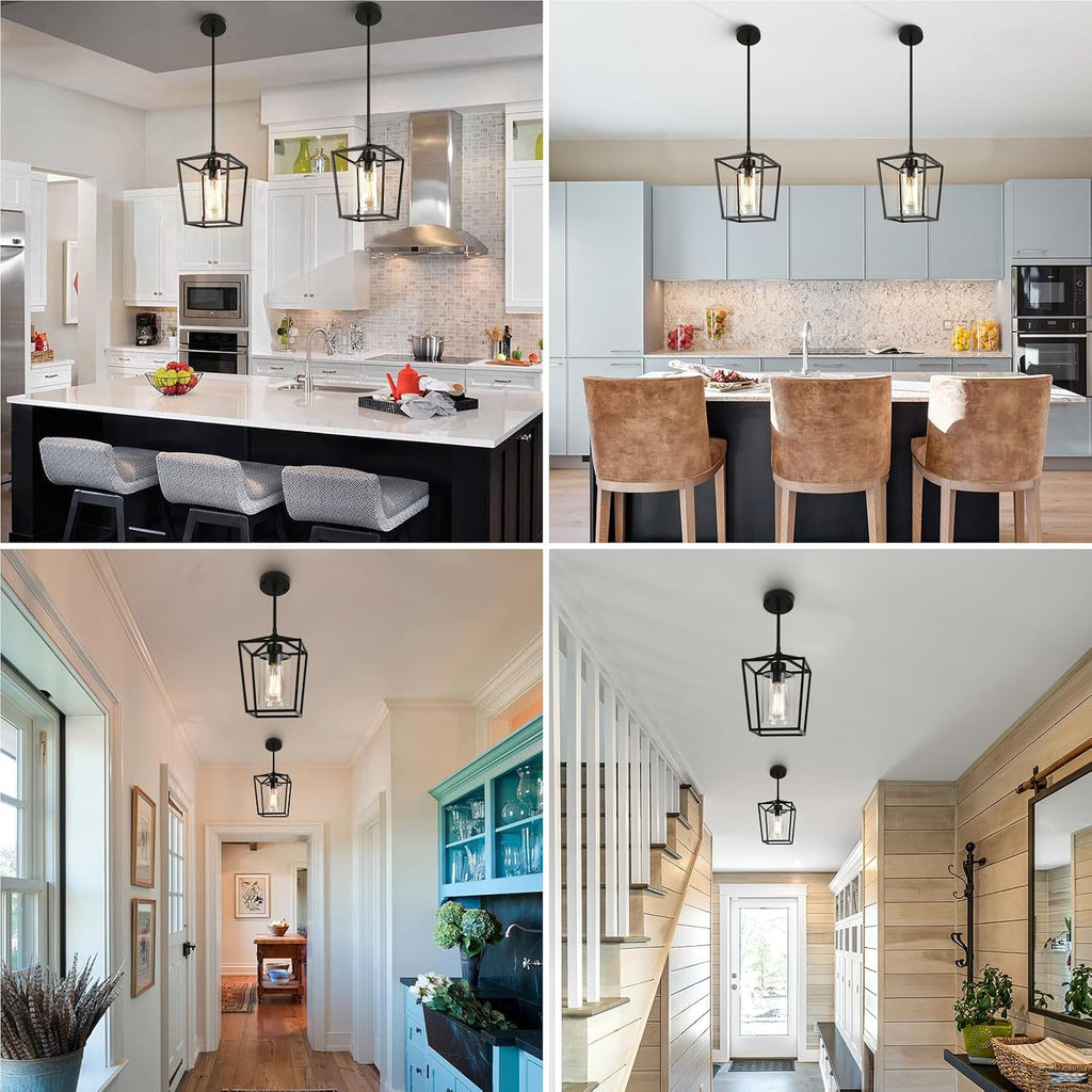 2-Pack Black Cage Pendant Lights
