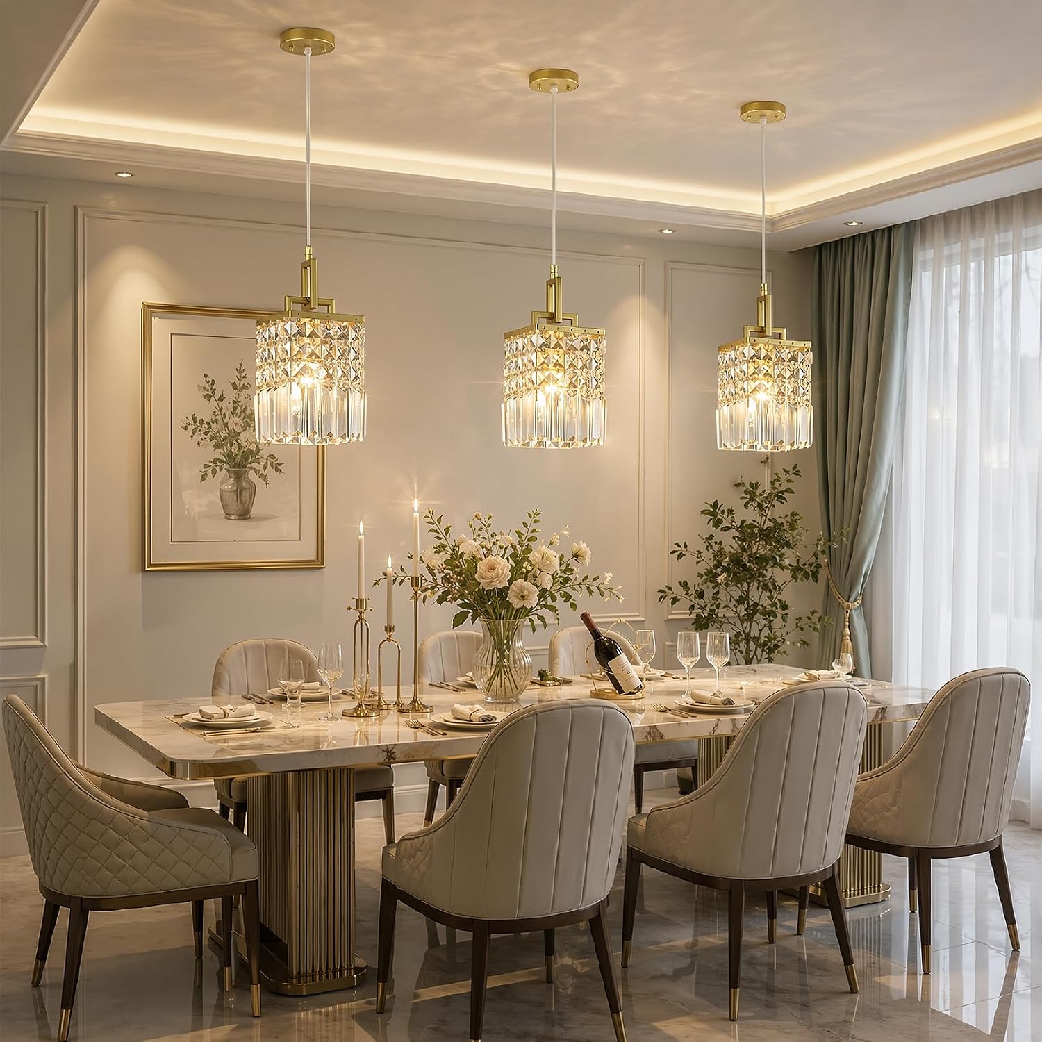 2-Pack Gold Crystal Pendant Lights