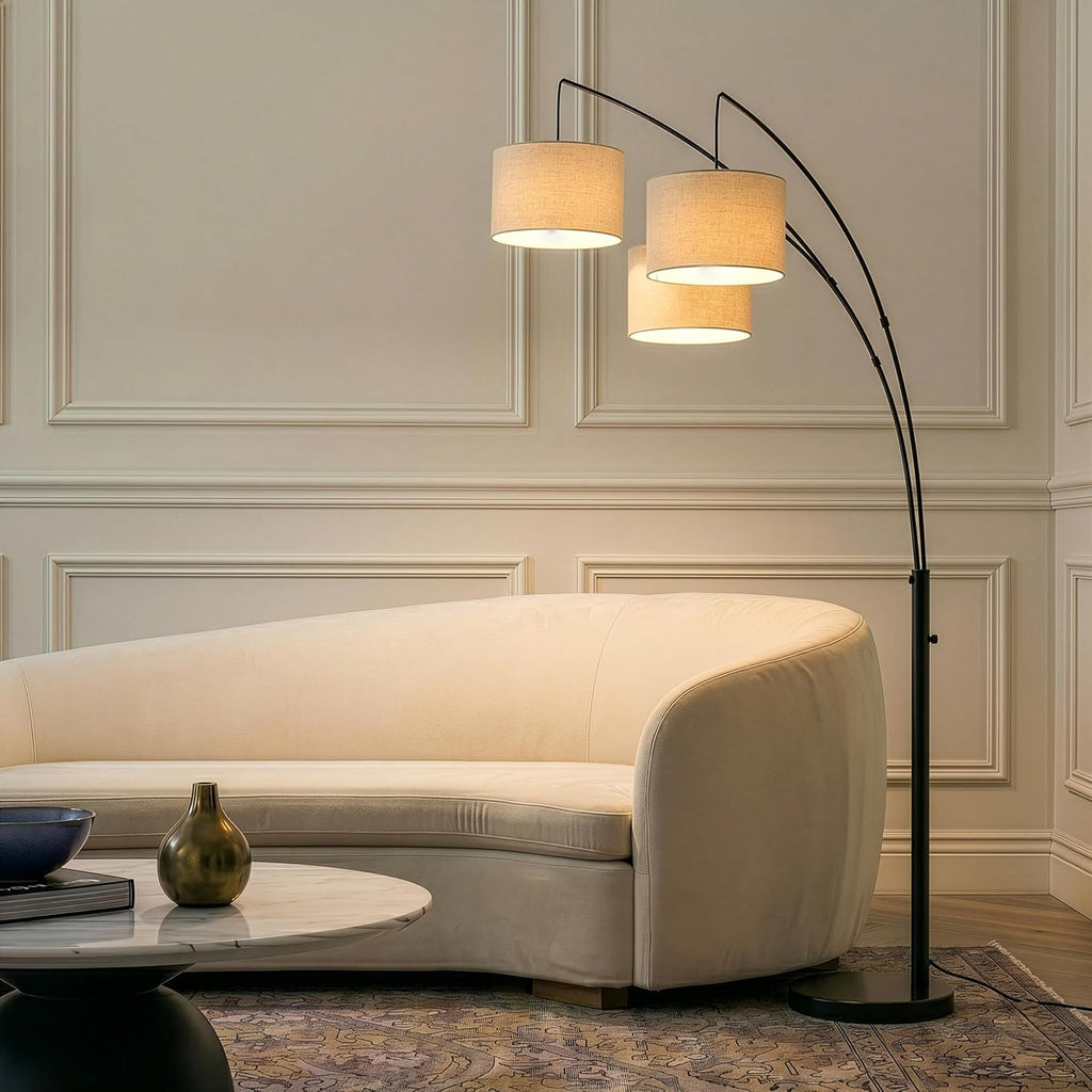 Black 3-Shade Multi-Head Arc Floor Lamp