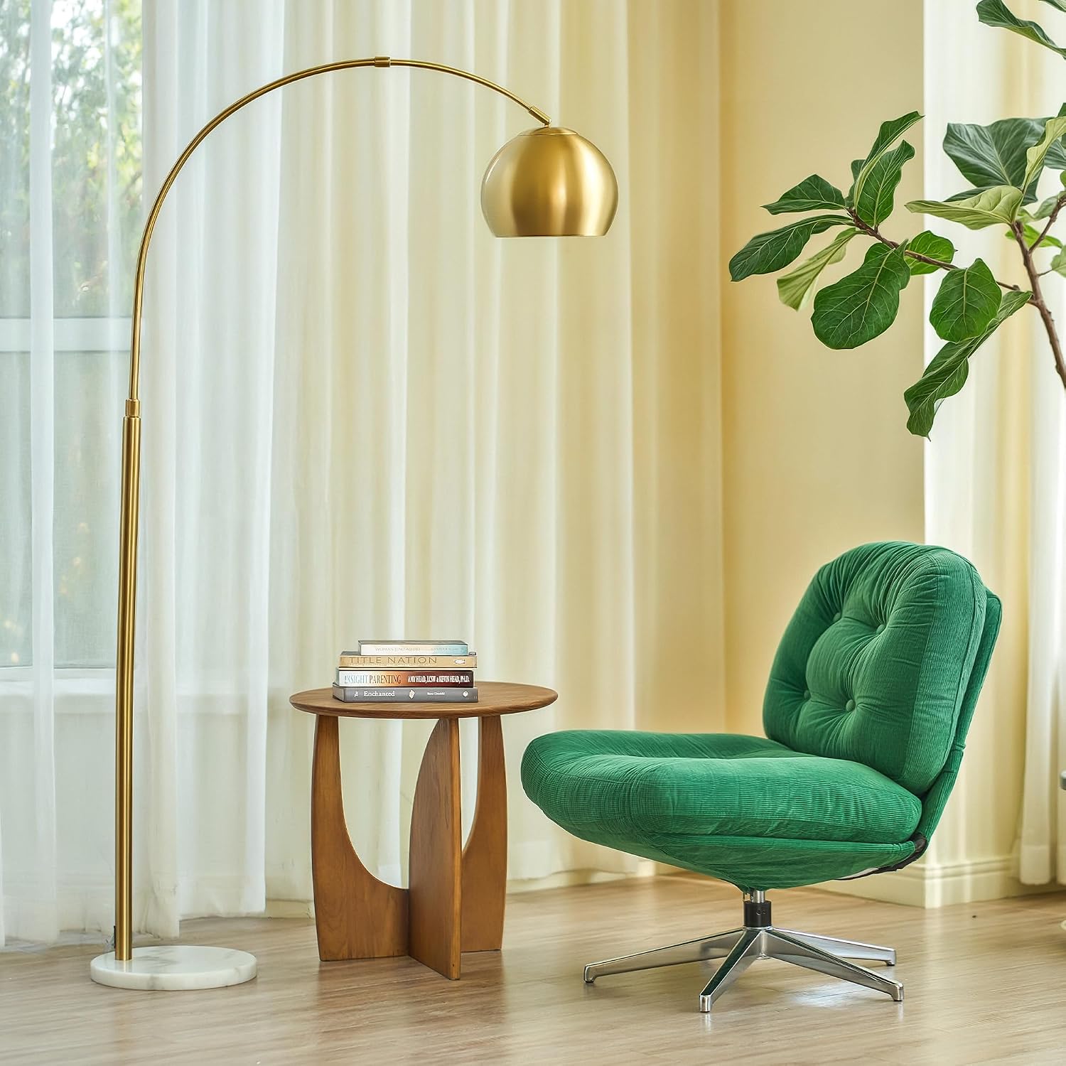 69" Gold Adjustable Arc Floor Lamp with Marble Base