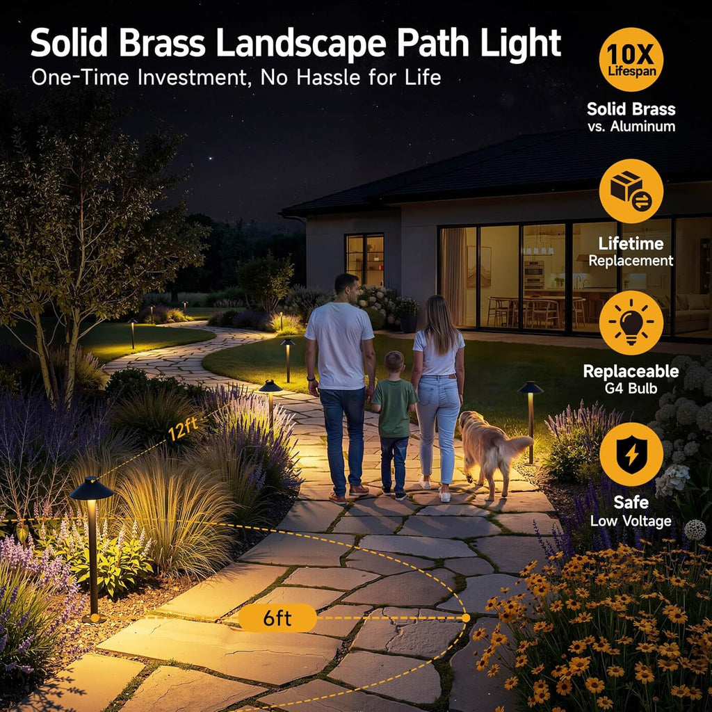 6 Pack Brass Low Voltage Path Lights